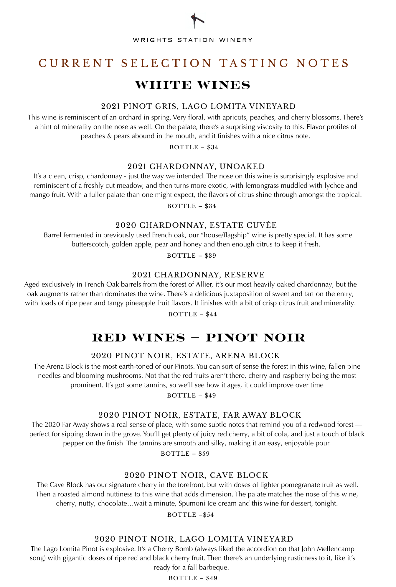 Current Selection - White and Pinot Noir